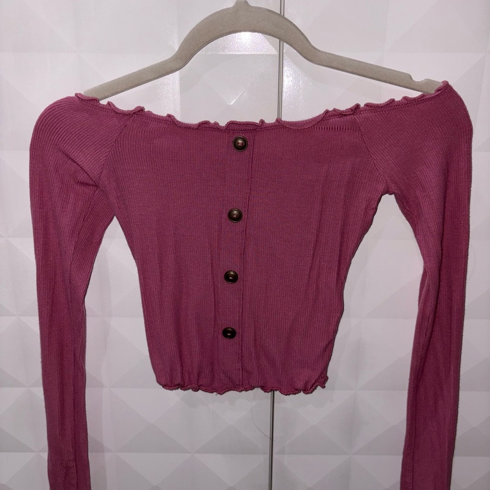 Ribbed Off-Shoulder Long Sleeve Top in Dusty rose🌹 🩷💖